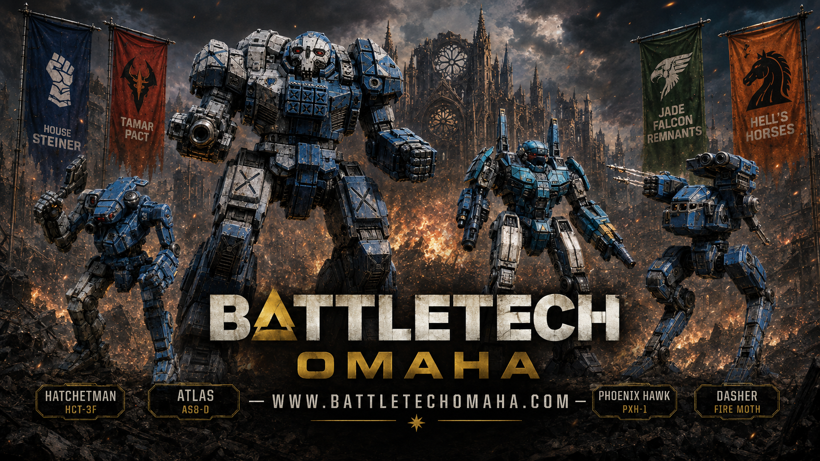 BattleTech Omaha — Hatchetman, Atlas, Phoenix Hawk, Dasher